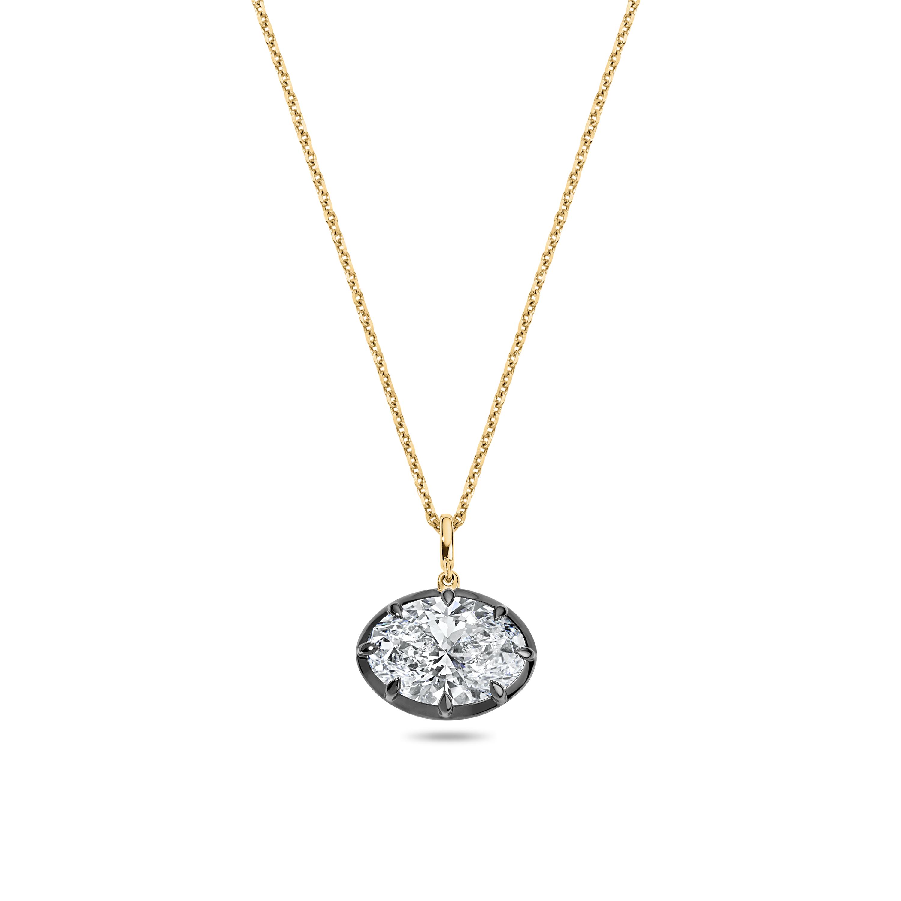 Black Button Back Oval Solitaire Necklace - 4 Carats