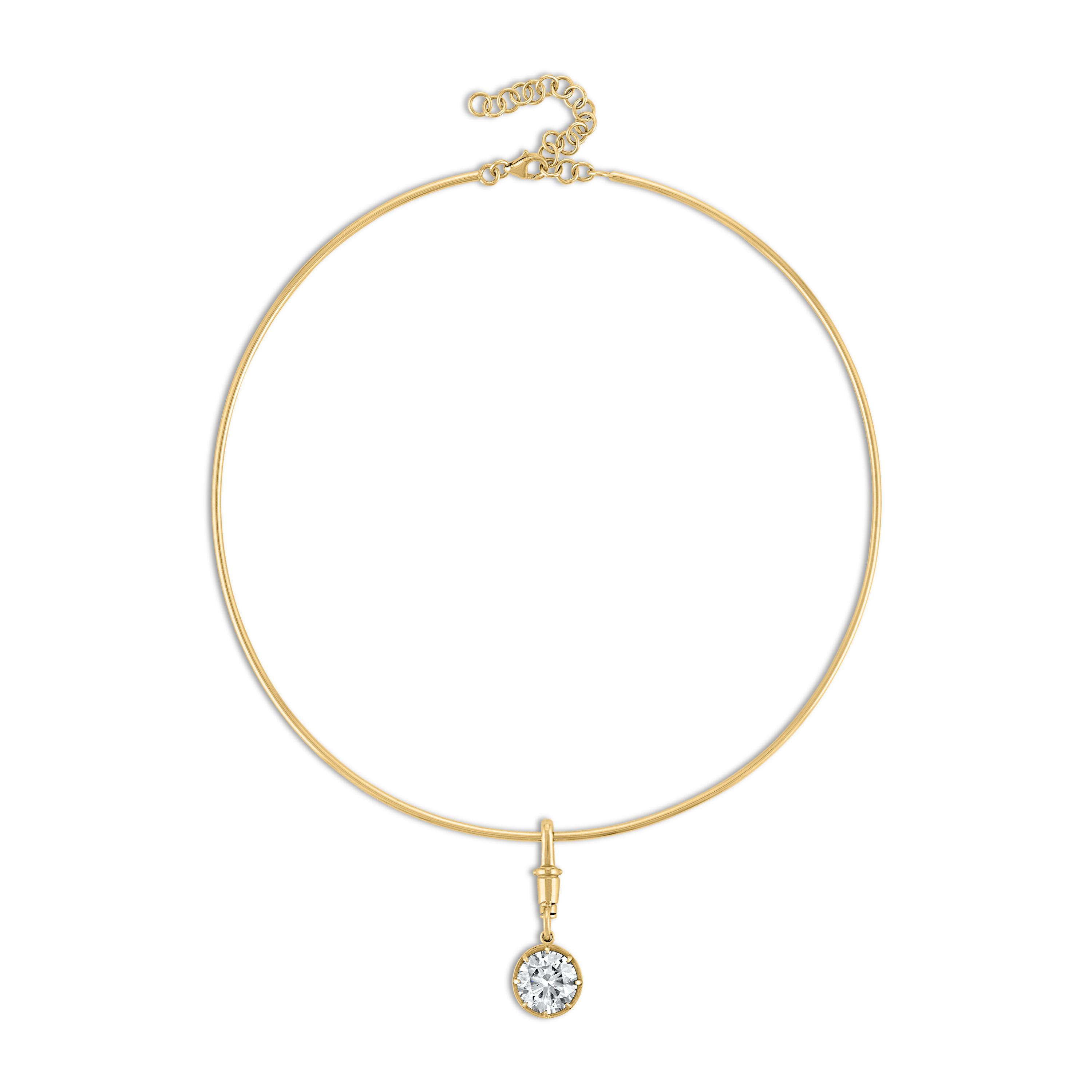 Round Button Back Pendant on Wired Choker Necklace - 5 Carats