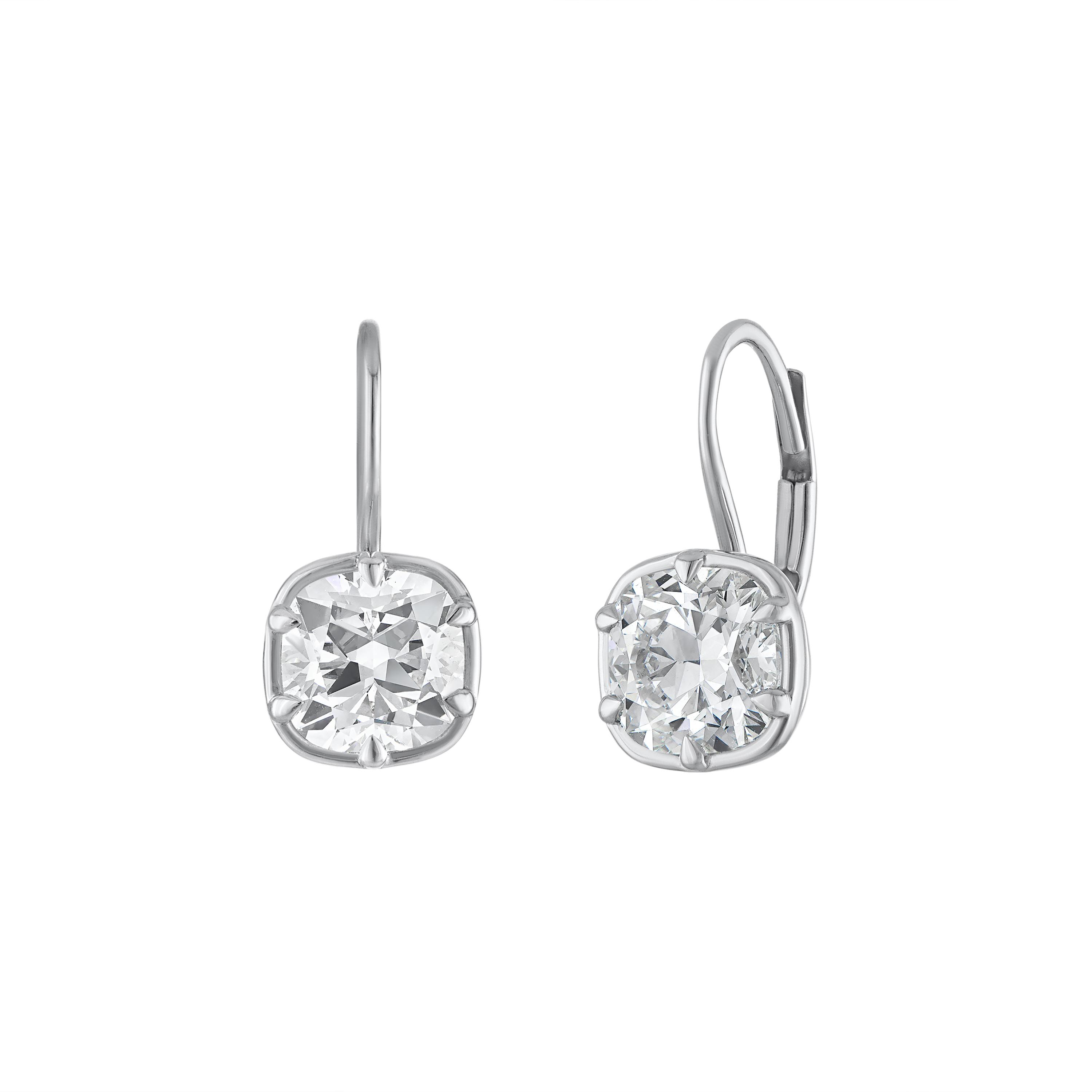 Square Cushion Drop Earrings - 3 Carats