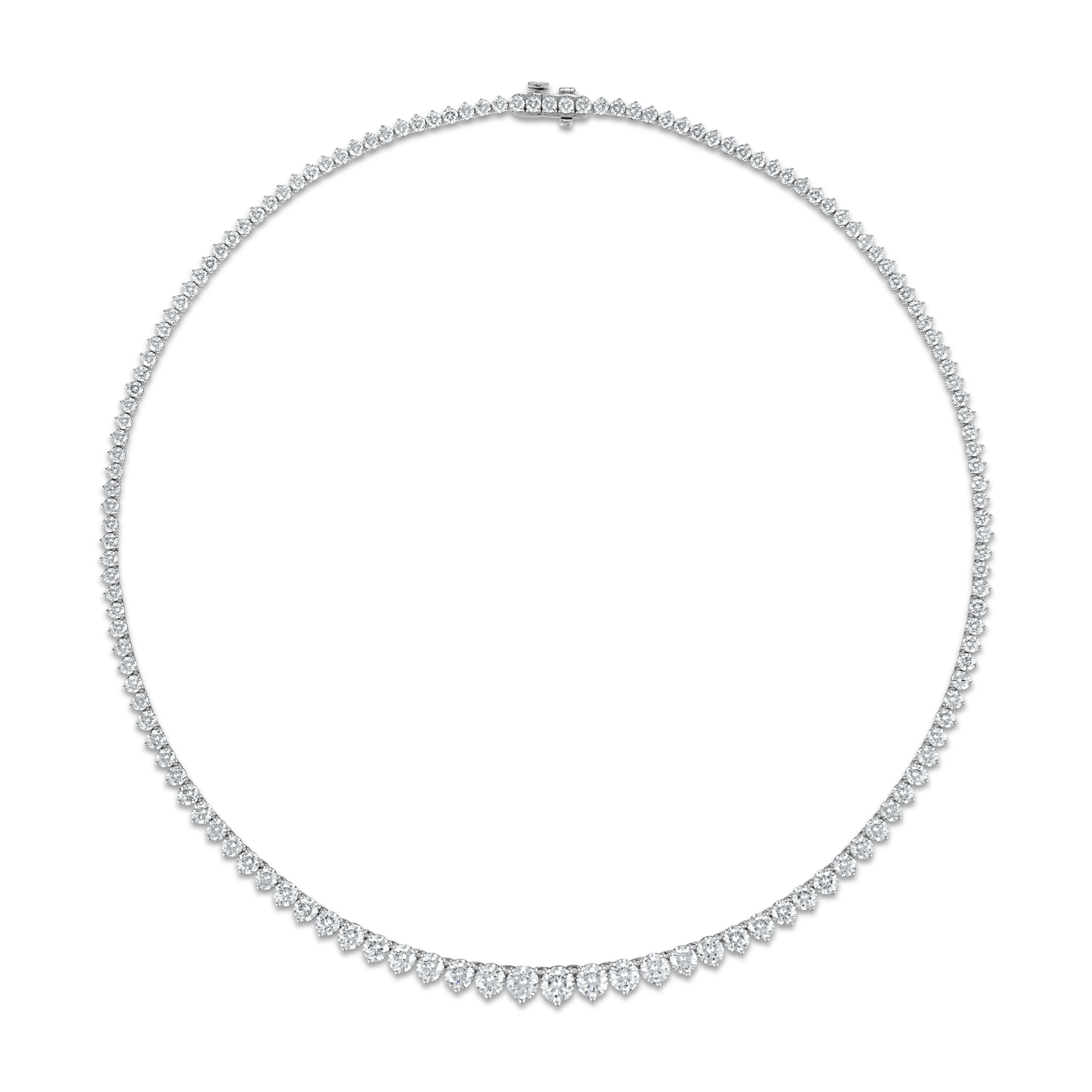 Three Prong Riviera Tennis Necklace - 12 Carats