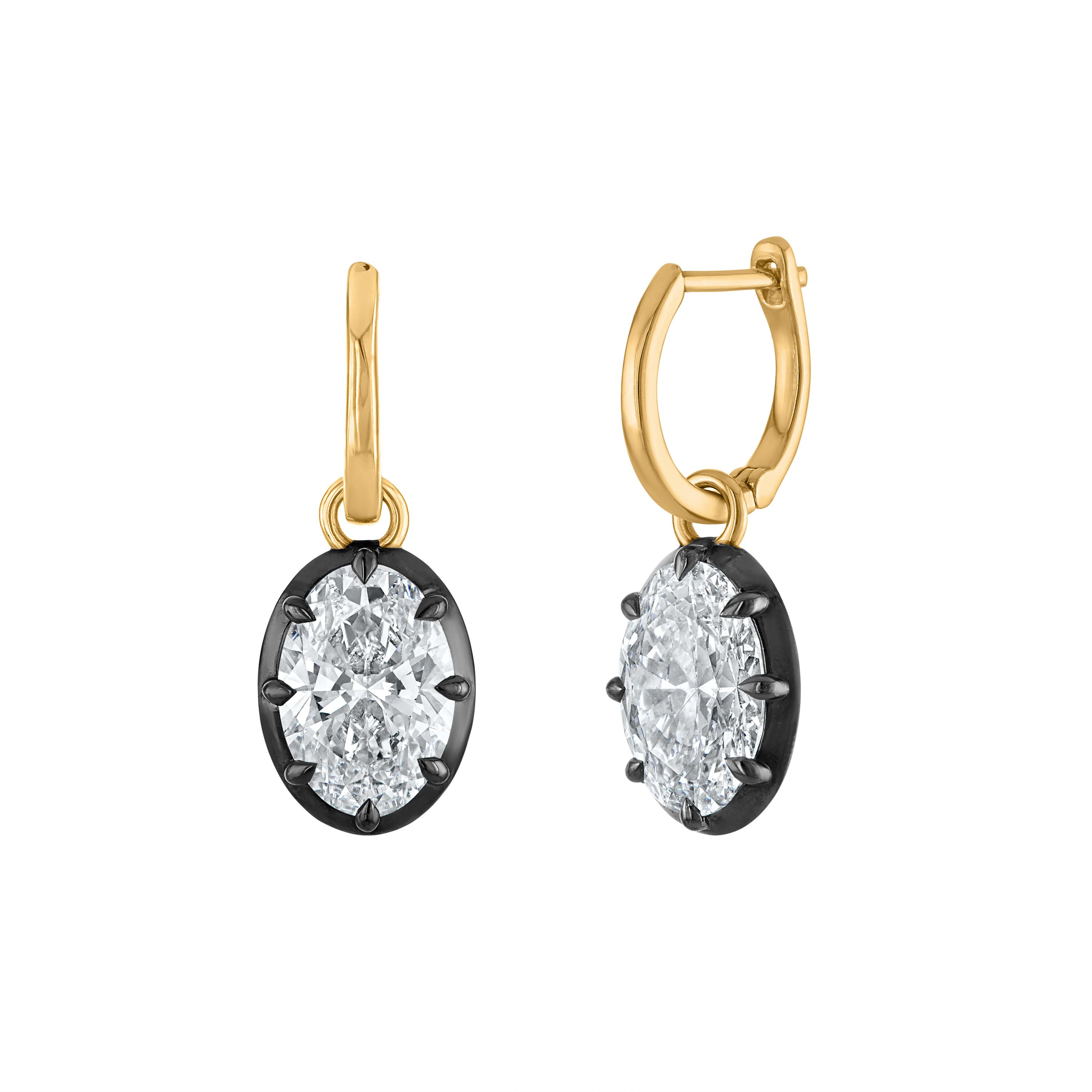 Black Oval Drop Earrings - 4 Carats