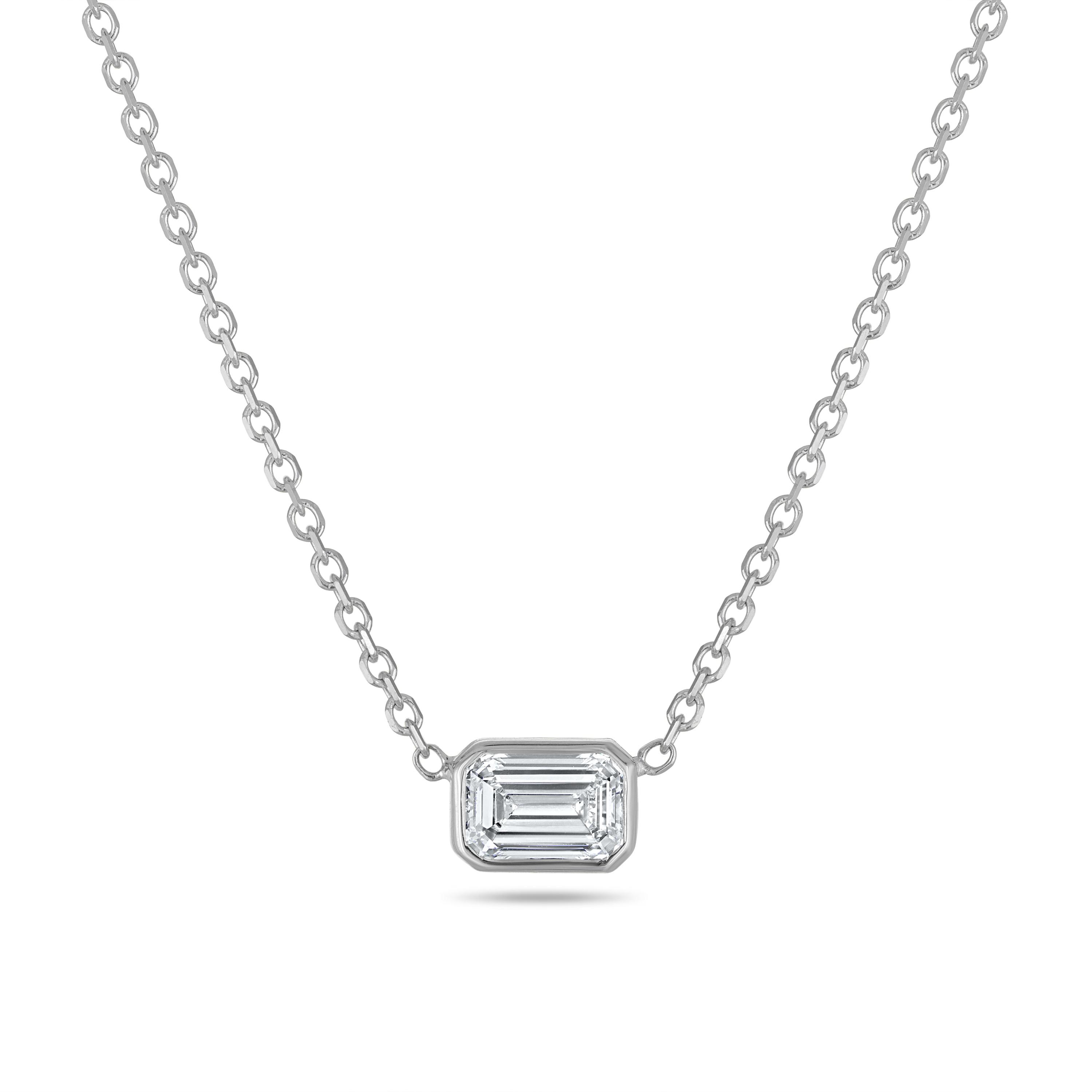 Emerald Bezel Pendant Necklace - 1 Carat
