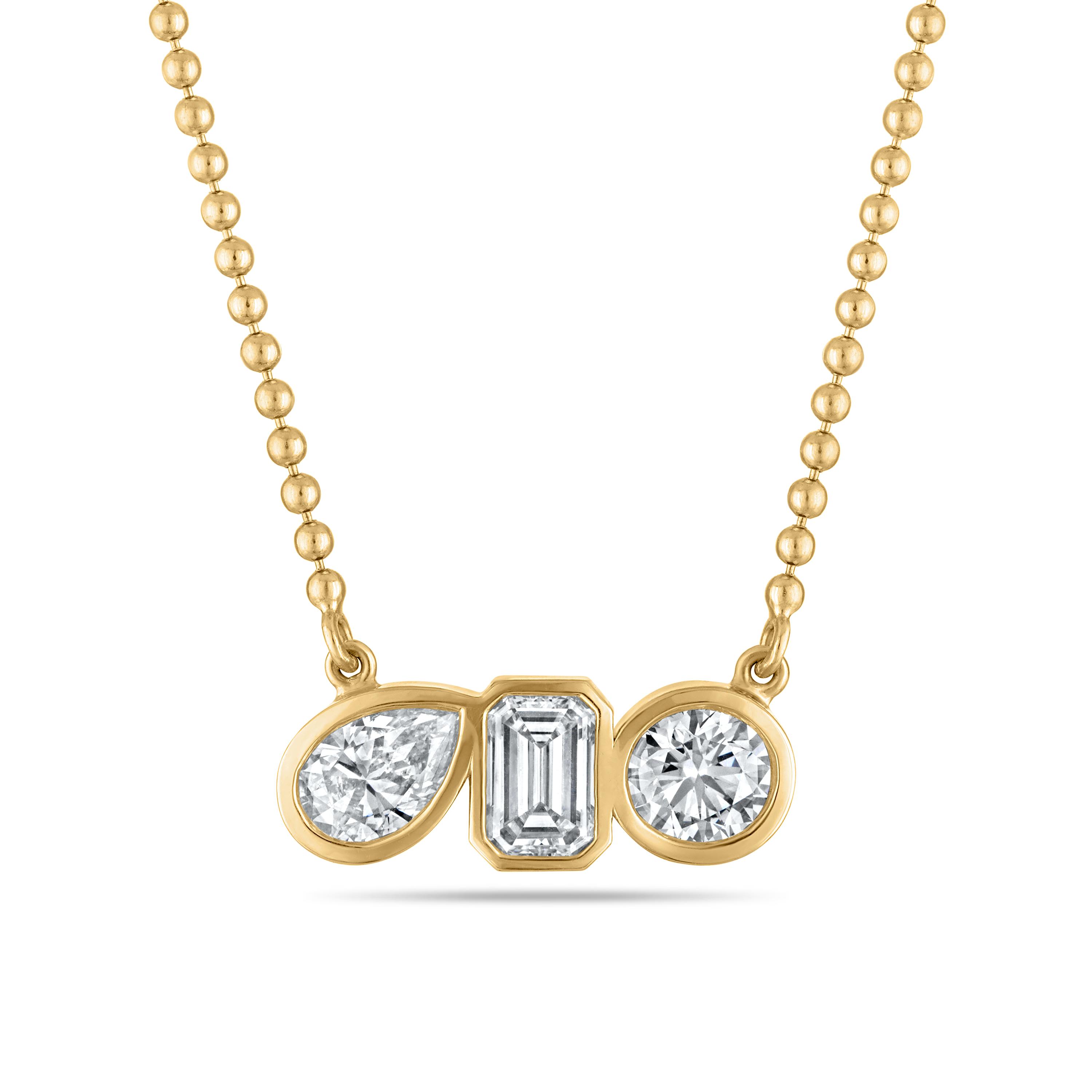 3 Stone Mixed Shape Pendant Necklace - 3 Carats