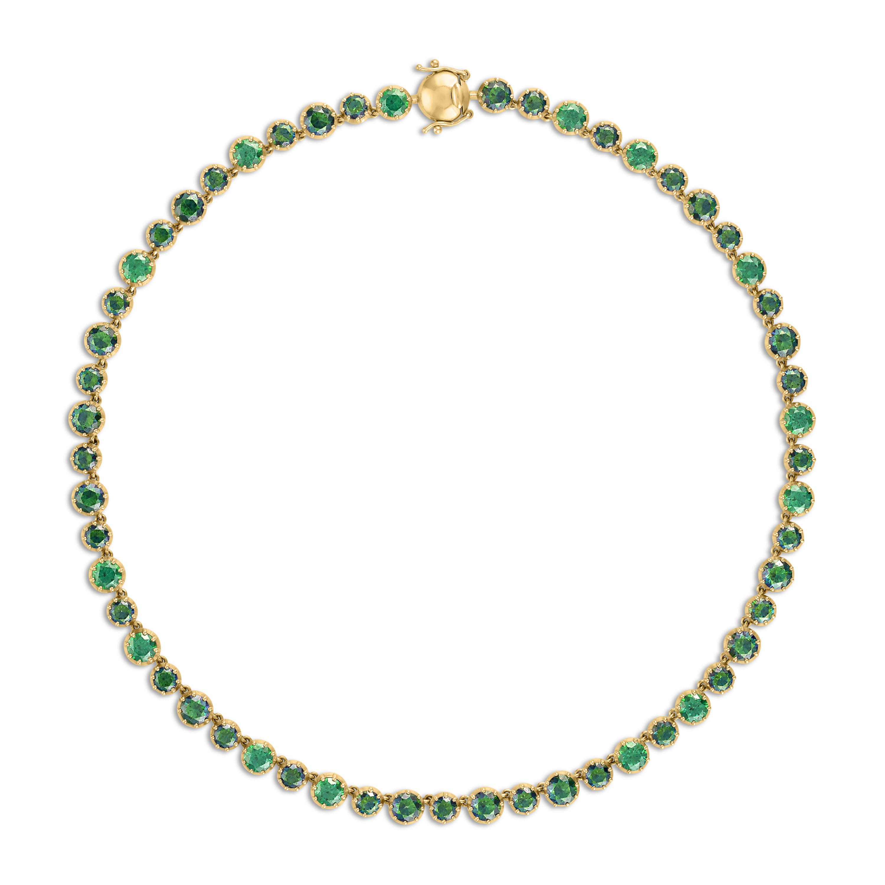 Round Emerald Button Back Tennis Necklace - 29 Carats
