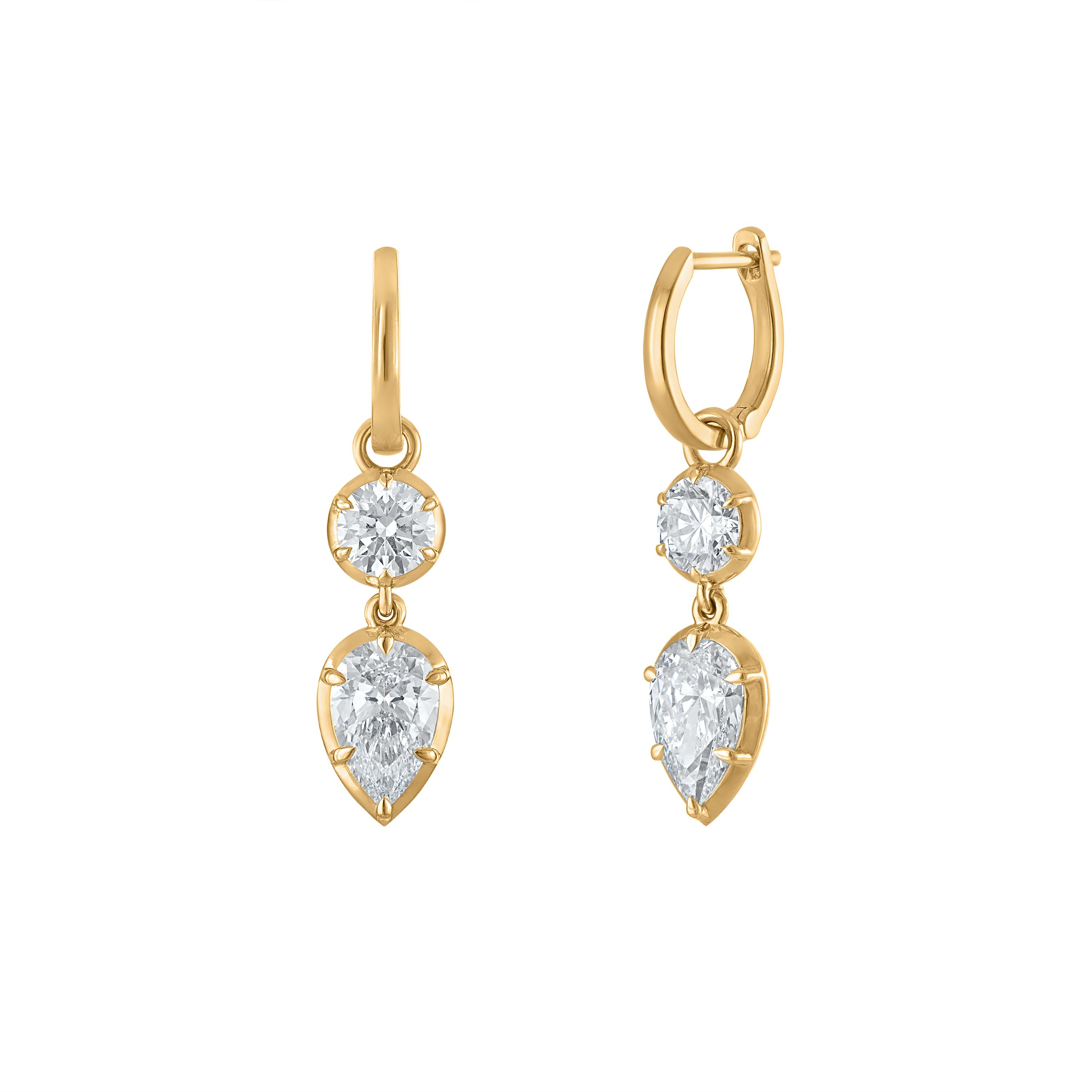 Two Stone, Round and Pear Drop Earrings - 3 CARATS