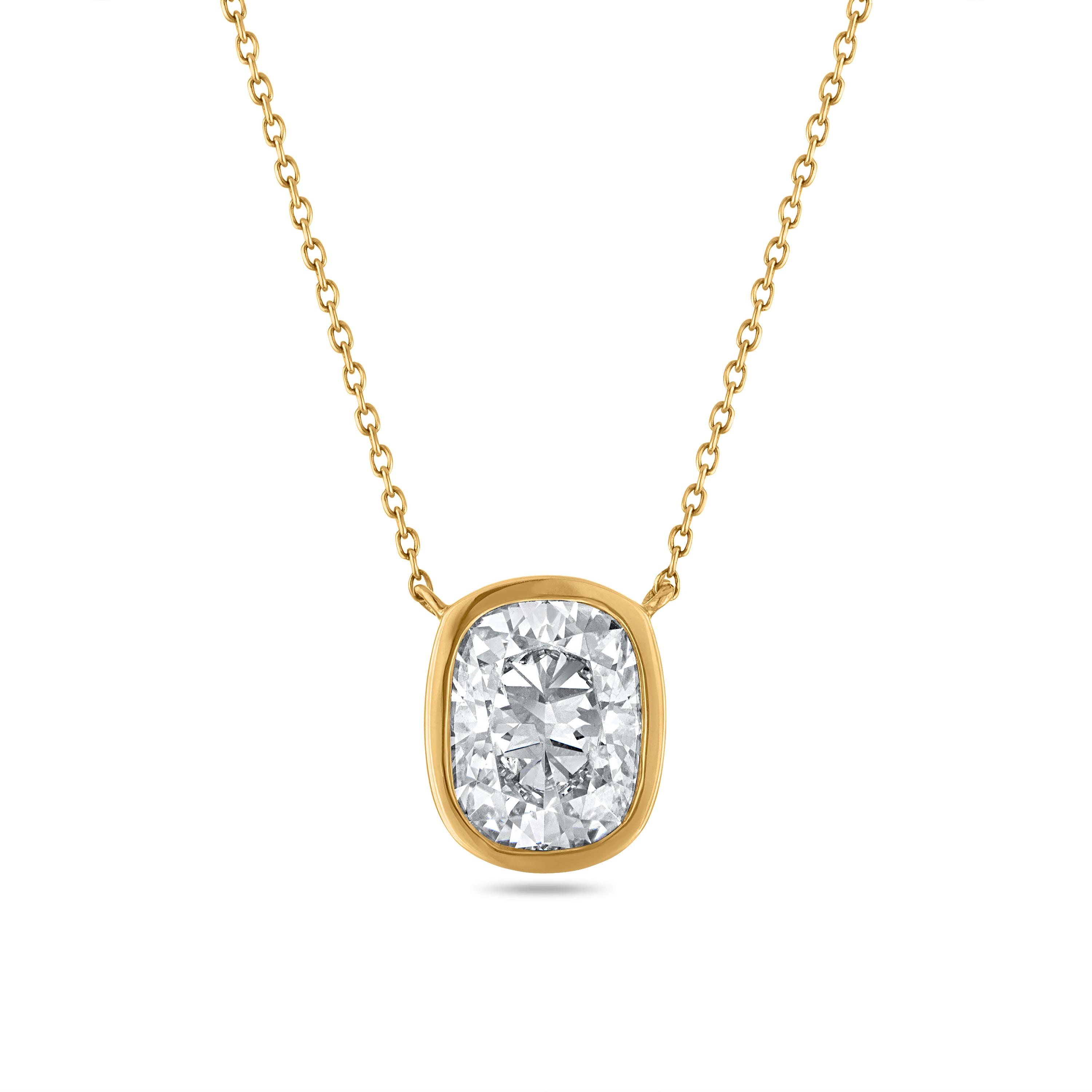 Cushion Bezel Solitaire Pendant - 2 Carats