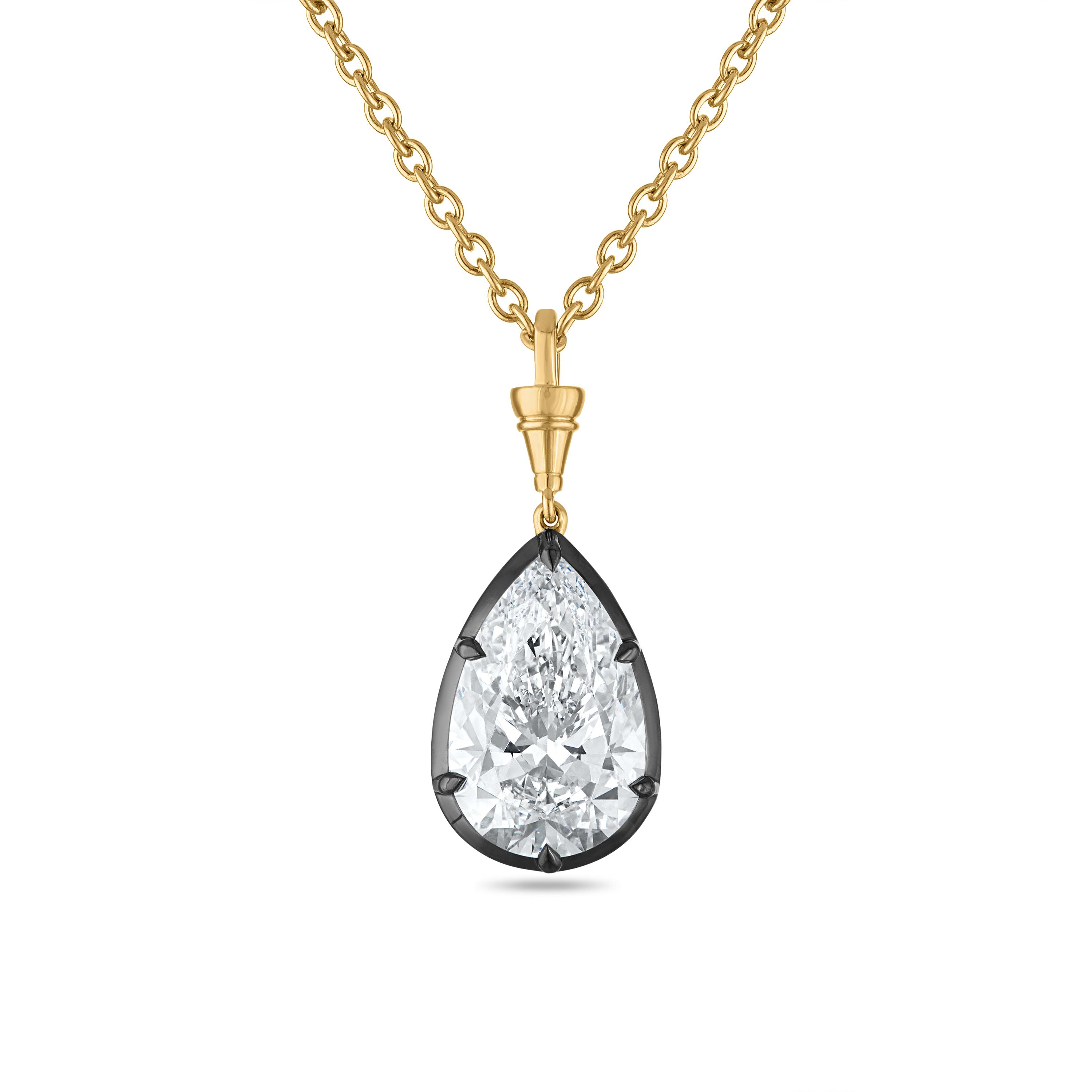 Black button back Pear Solitaire Pendant - 5 Carats
