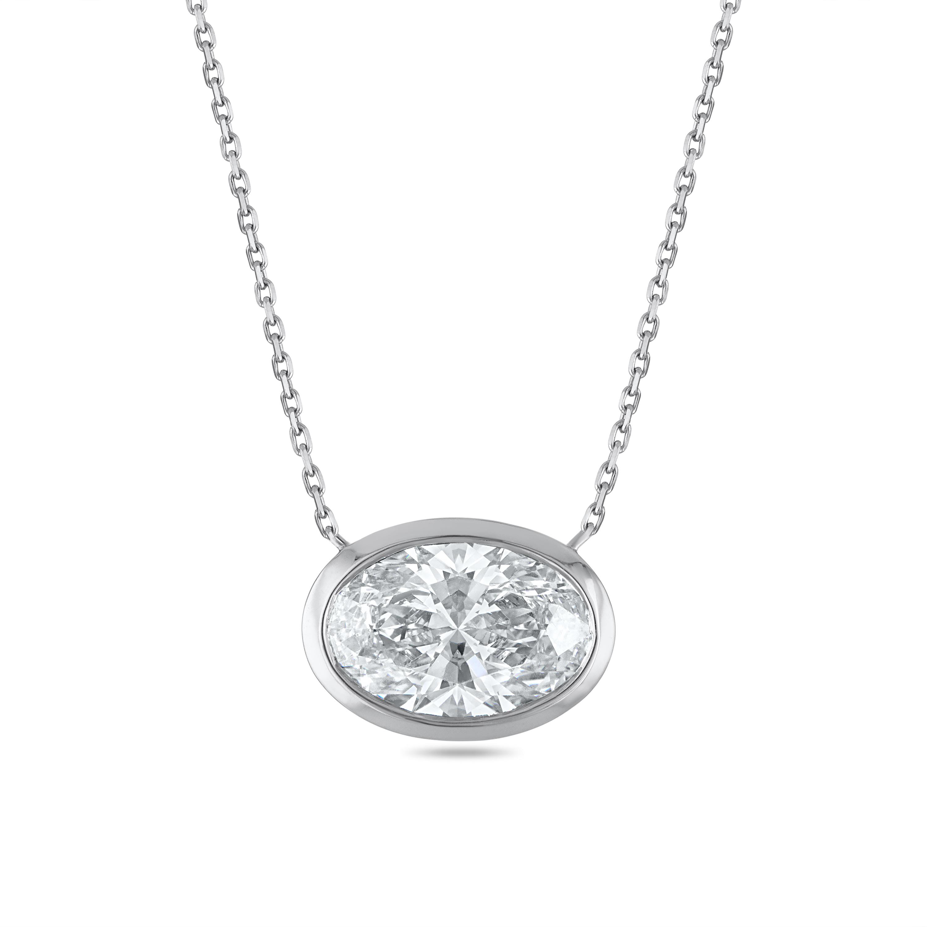 East West Oval Bezel Solitaire Pendant - 3 Carats