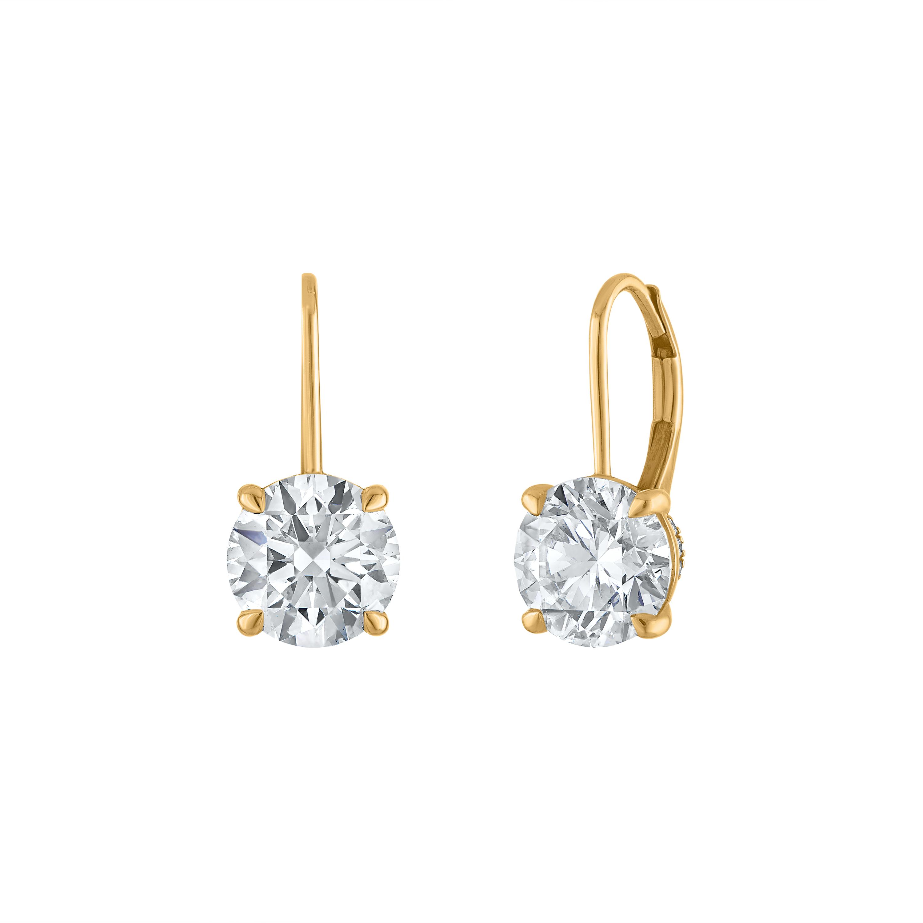 Round Drop Earrings with Diamond Halo - 5 Carats