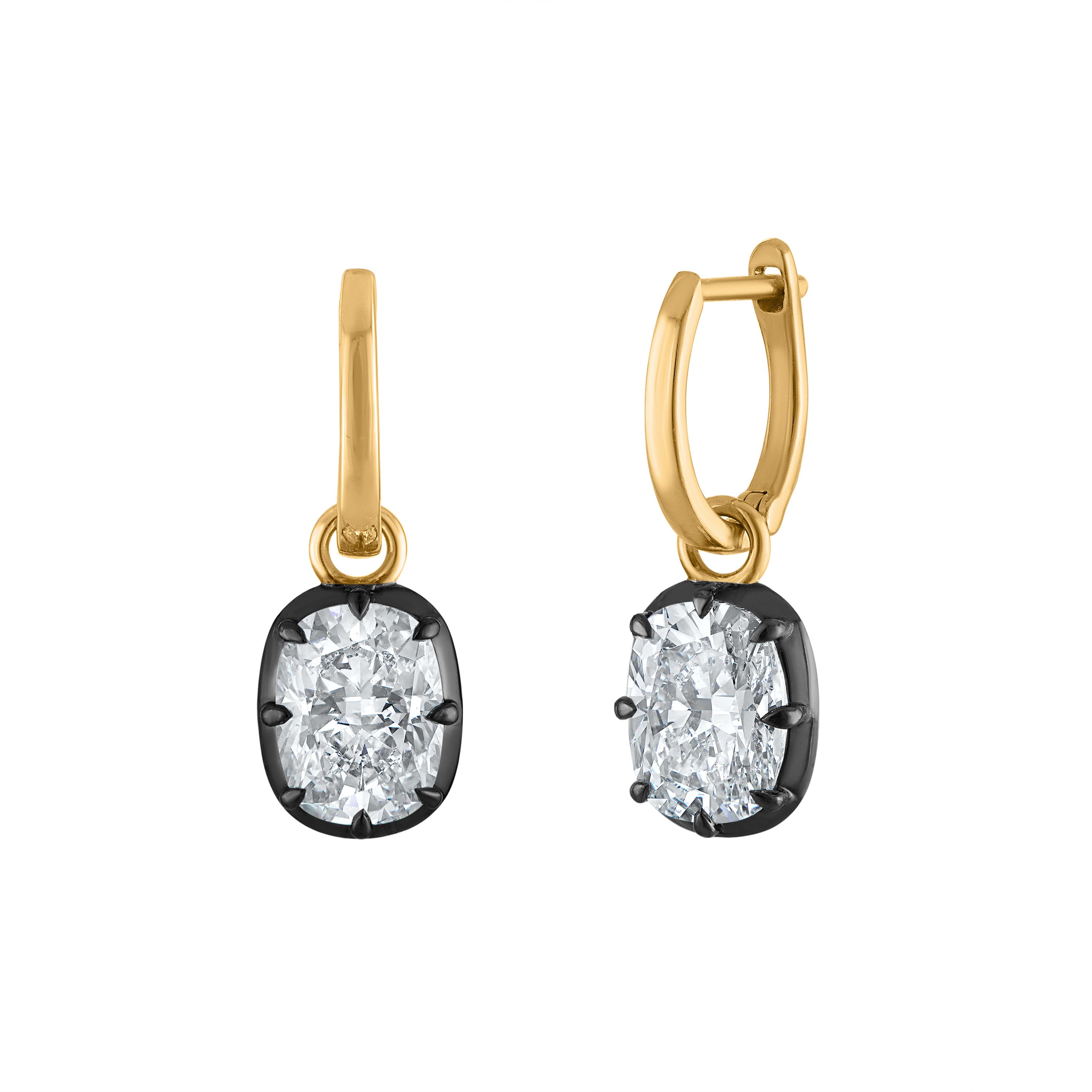 Black Button Backed Cushion Drop Earrings - 3 Carats