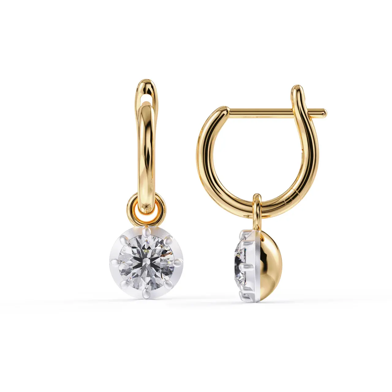 Round Button Back Drop Earrings - 2 Carats